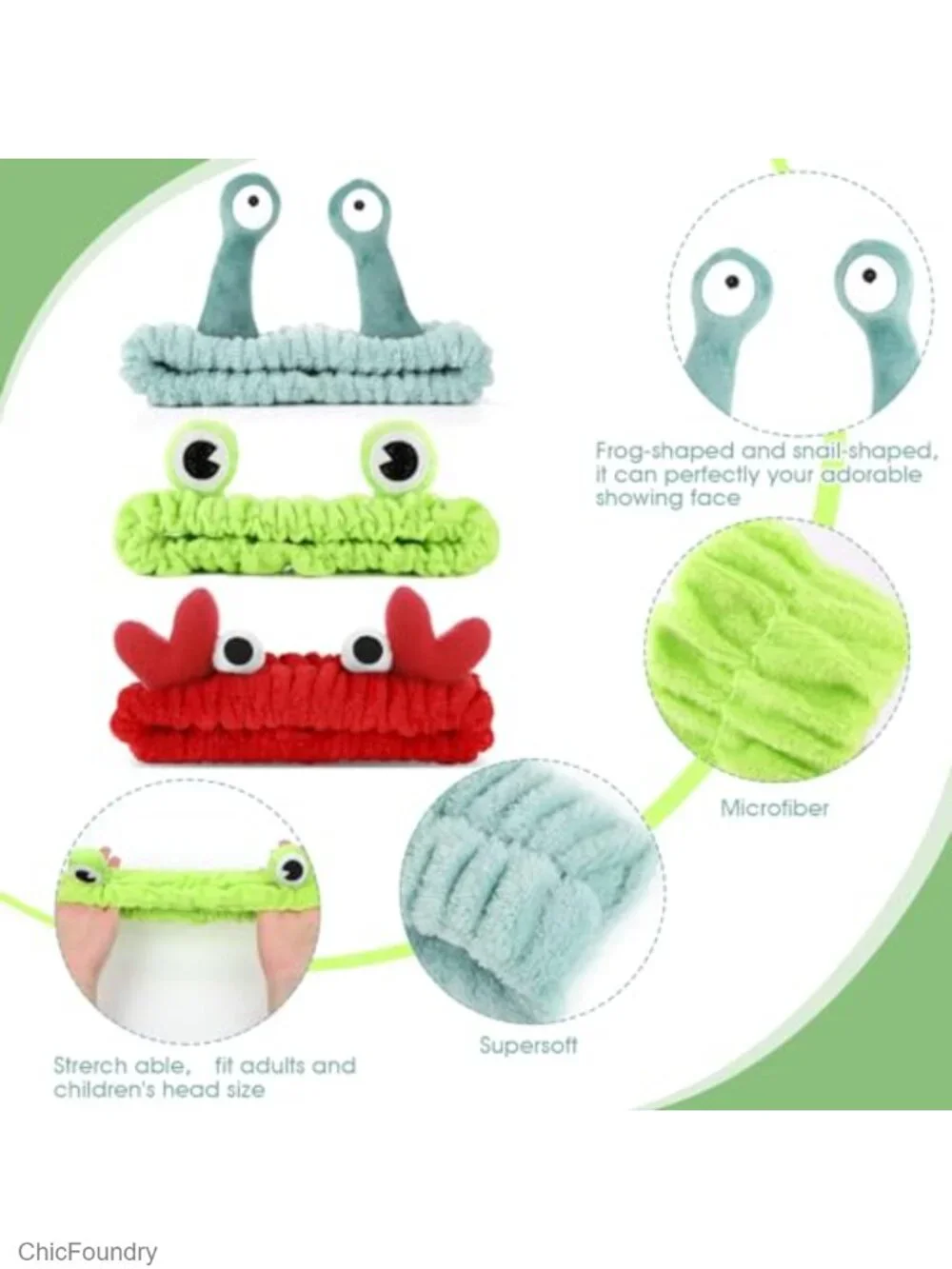 3 Pack Coral Fleece Spa Headbands Cute Animal Face Wash Hair Wraps Elastic